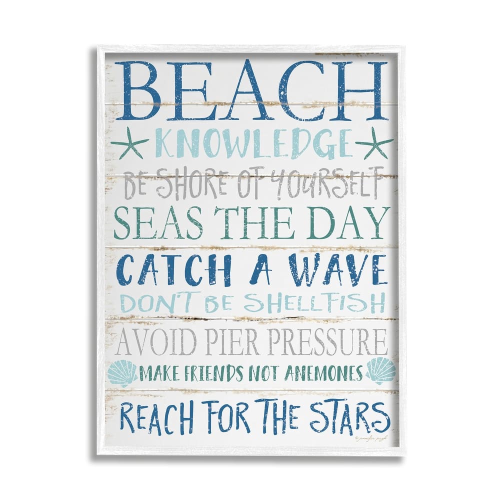 The Stupell Home Decor Beach Knowledge Blue Aqua and White Planked Look Sign, 11 x 14, Design By Artist Jennifer Pugh