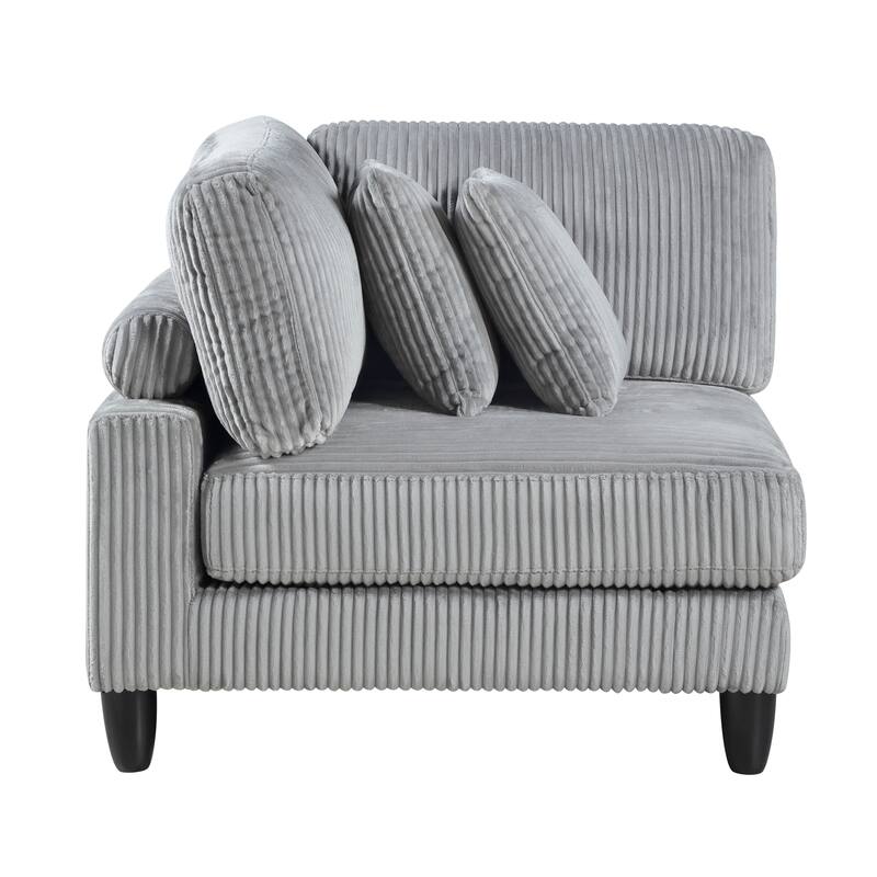 6pc Gray Corduroy Modular Sectional Set - 2 Armless Chairs, 2 Corner Seats, 2 Ottomans with Pillows