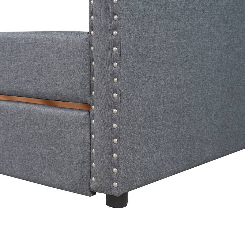 Roomfitters Twin Upholstered Daybed with 2 Storage Drawers, Diamond Tufted Linen Fabric, Grey