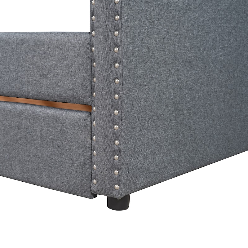 Twin Size Upholstered Daybed with Two Drawers and Wood Slat Support for Bedroom