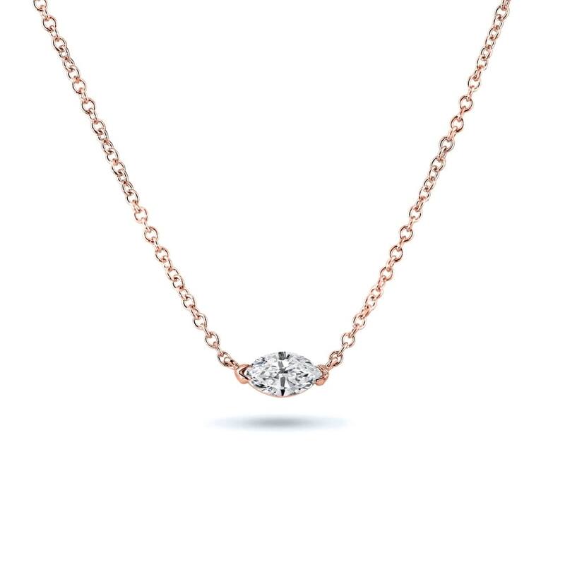 Auriya 1/4cttw East West Marquise Solitaire Diamond Necklace 14k Gold (J-K, I1-I2) - Rose