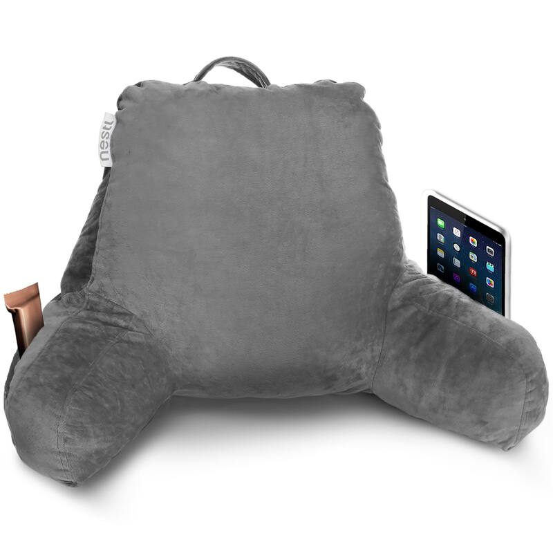 Nestl Memory Foam Reading Pillow with Backrest, Arms and Pockets - Small - Charcoal Stone Gray