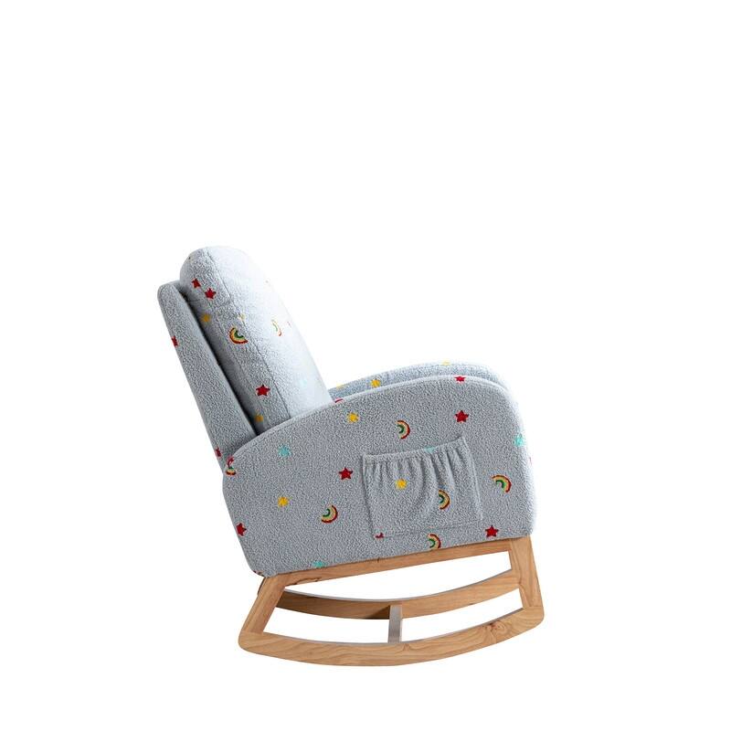 26.8"W Rocking Chair for Nursery, Boucle Nursery Chair With Side Pocket