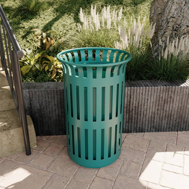 Commercial Outdoor Slatted Steel Trash Can with Inner Bin