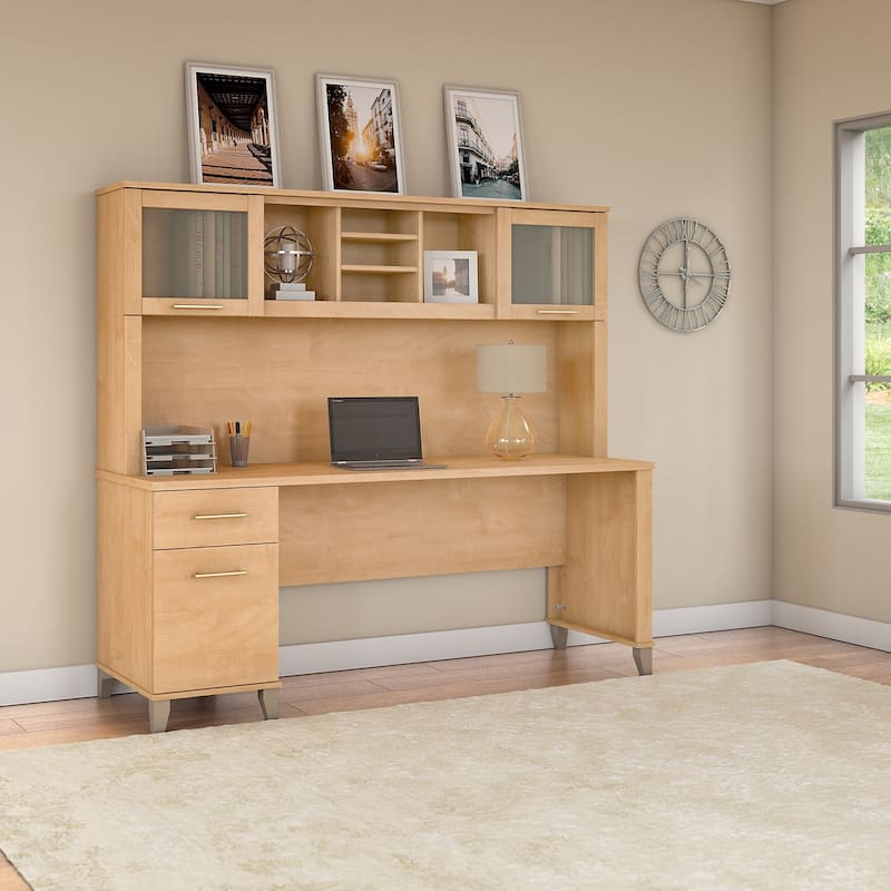 Bush Furniture Somerset 72W Office Desk with Hutch in Ash Gray - Maple Cross