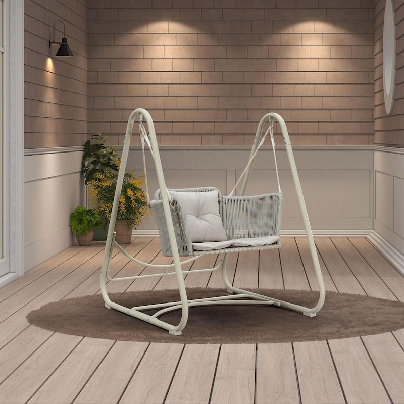 PURPLE LEAF Cloud Swing Chair Indoor Outside Backyard Garden Outdoor Hammock Porch Swing, Cushion and Pillows Included - 1 Person