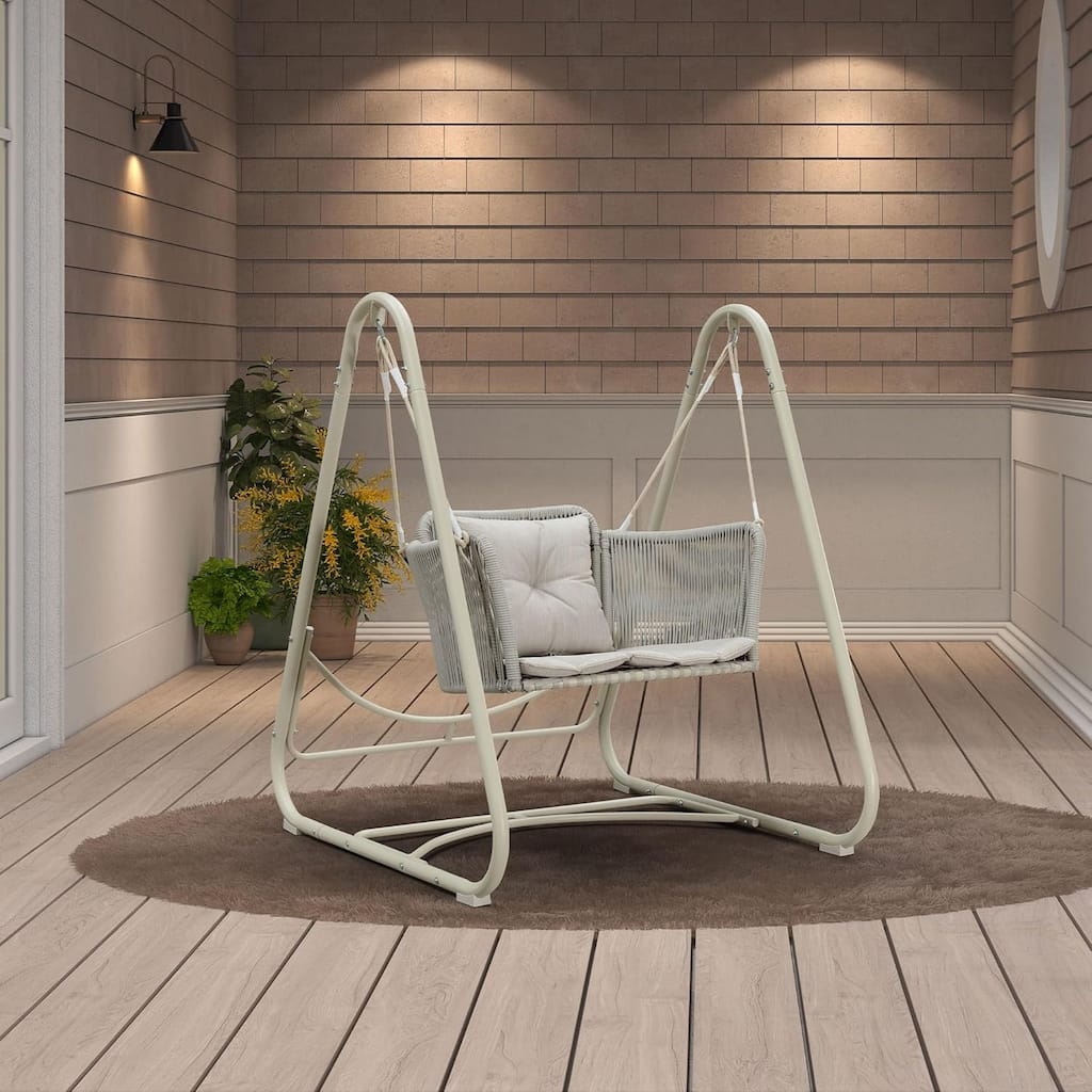 PURPLE LEAF Cloud Swing Chair Indoor Outside Backyard Garden Outdoor Hammock Porch Swing, Cushion and Pillows Included