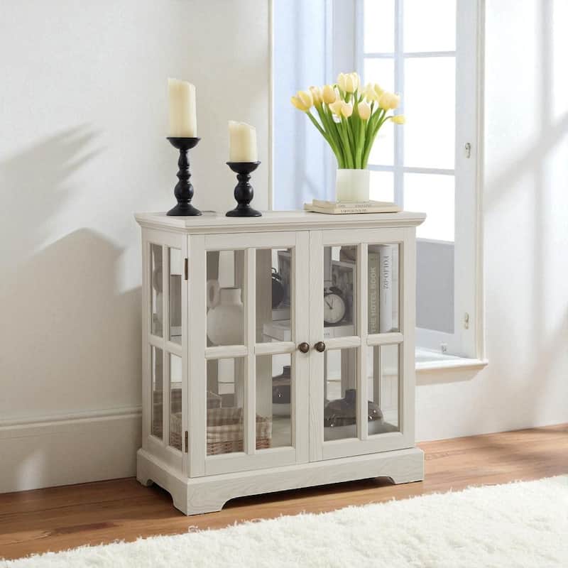 LED Lighted Curio Display Cabinet with Adjustable Shelves, Retro Glass Showcase and Lattice Doors