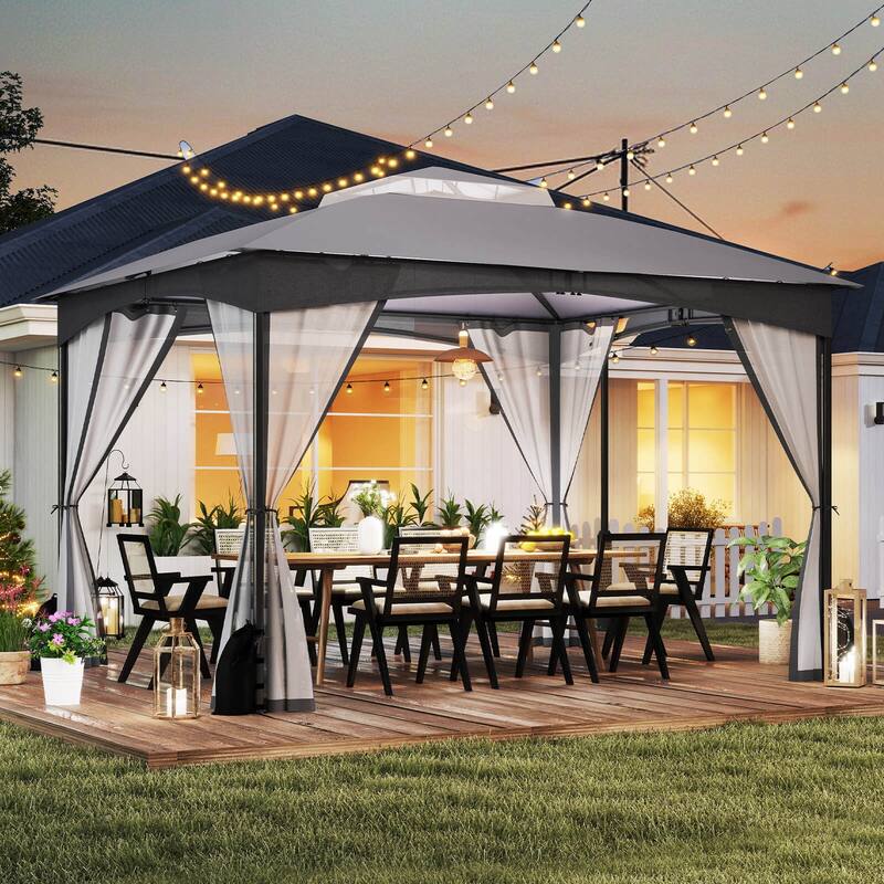 Costway 10 X 10/12 FT Patio Gazebo with Netting Walls 4 Sandbags