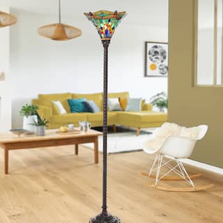 Turquoise Dragonfly  Design Tiffany-style Torchiere Lamp