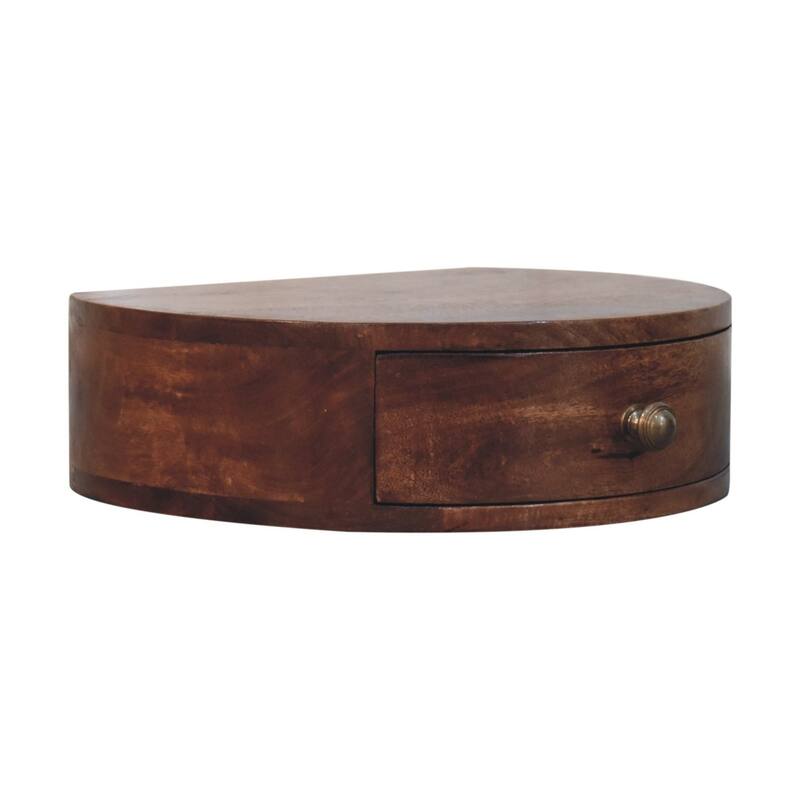 Wall-Mounted Rounded Bedside Table with Honey Caramel Drawer