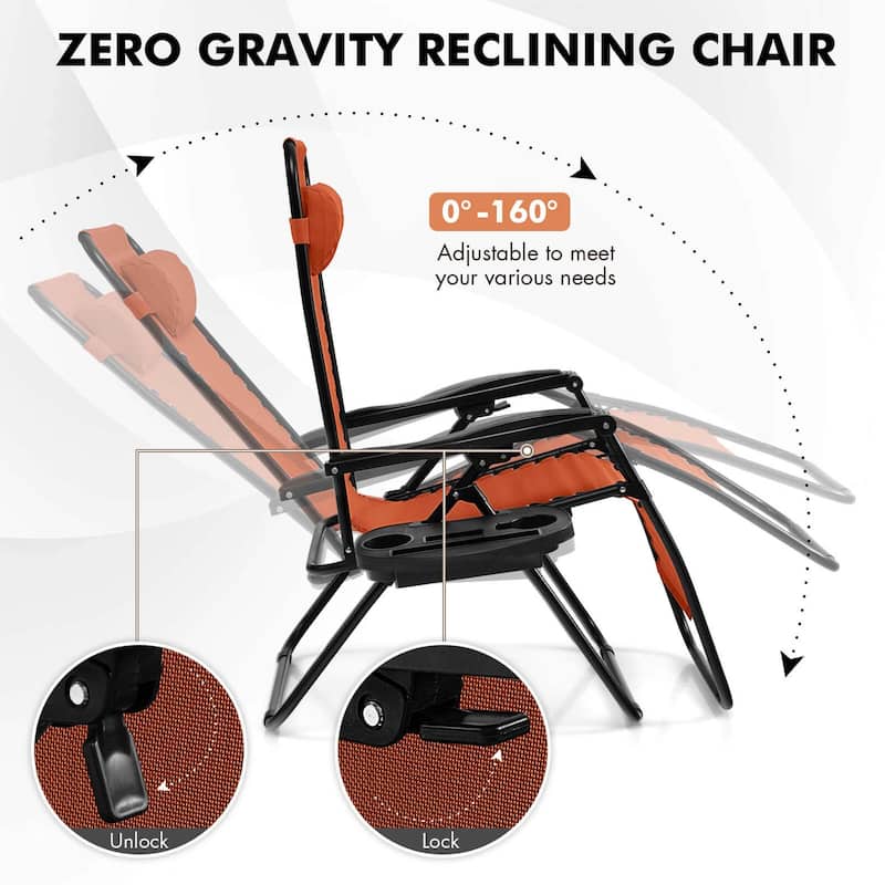 Costway Folding Zero Gravity Reclining Lounge Chairs Beach Patio with - 1 PCS