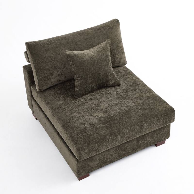 Plush Chenille Single Modular Sectional Sofa Chaise with Pillows