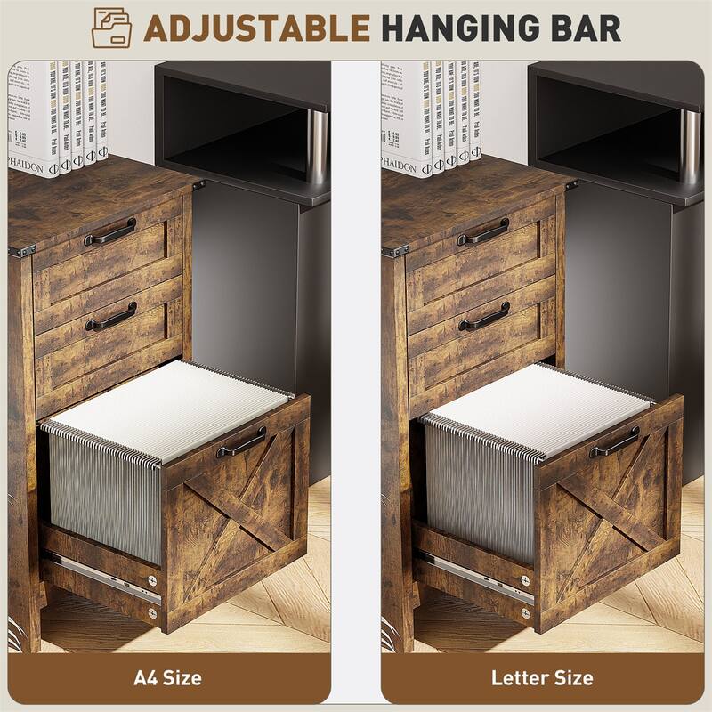 Rustic Brown Storage File Cabinet with 3 Drawers Printer Stand for Home or Office Use