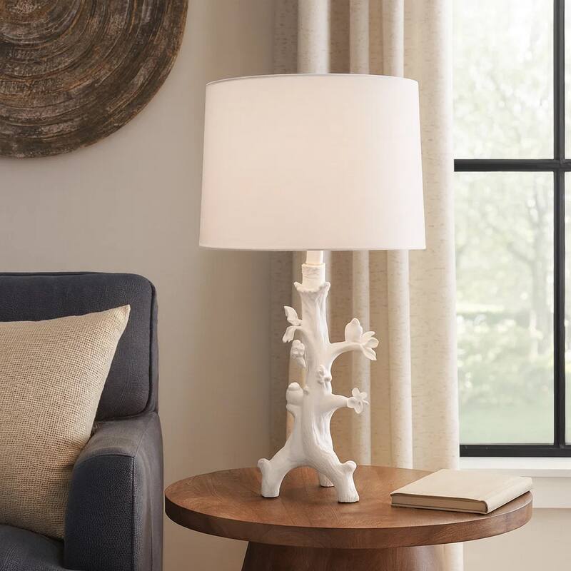 Sils Accent Table Lamp, Linen Shade, White Trunk Resin Base 28 Inch