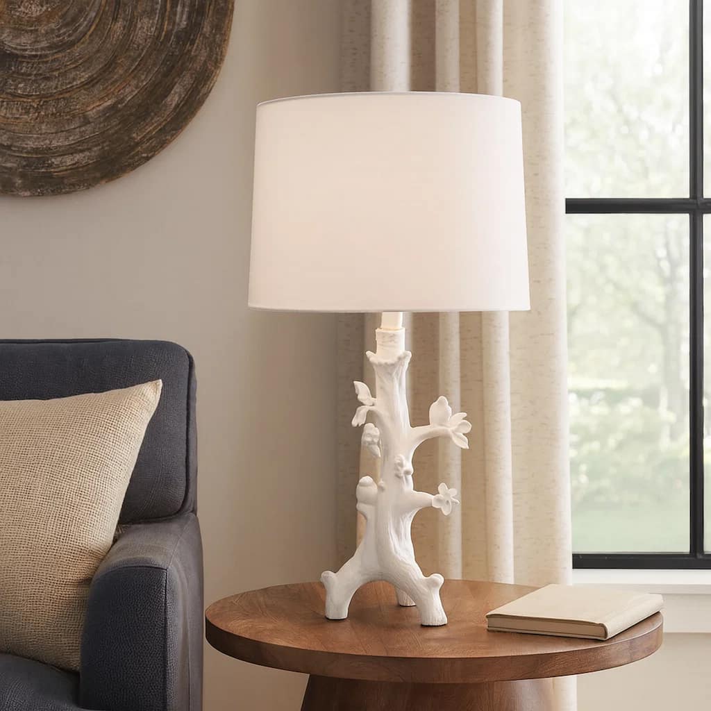 Sils Accent Table Lamp, Linen Shade, White Trunk Resin Base 28 Inch