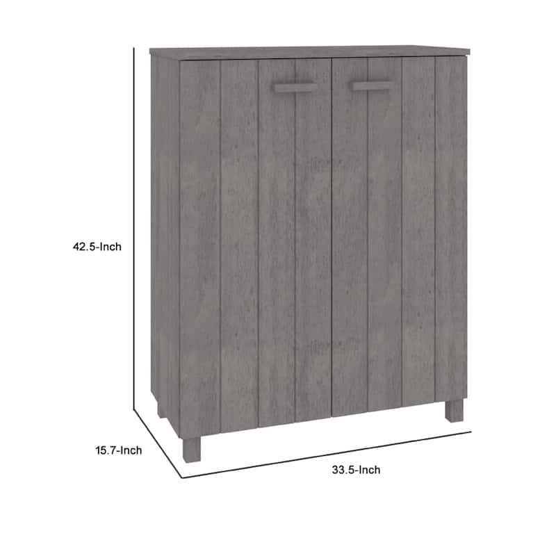 Shoe Cabinet, Gray Solid Pine Wood w Block Legs, 4 Shelves, 43 Inch