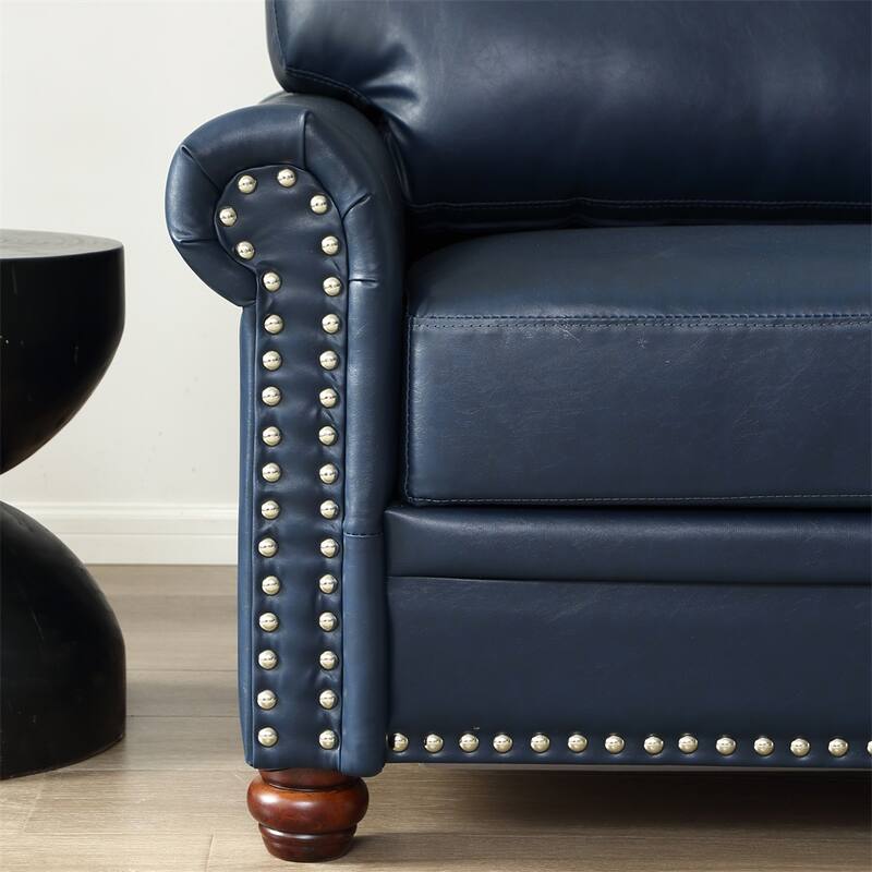 Living Room Sofa Single Seat Chair with Wood Leg Navy Blue Leather