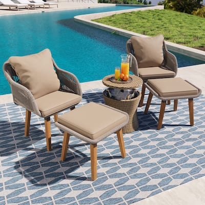 5 Pieces Ottomans Furniture Chair Sets, Patio Conversation Set for Porch, Backyard, Balcony, Poolside
