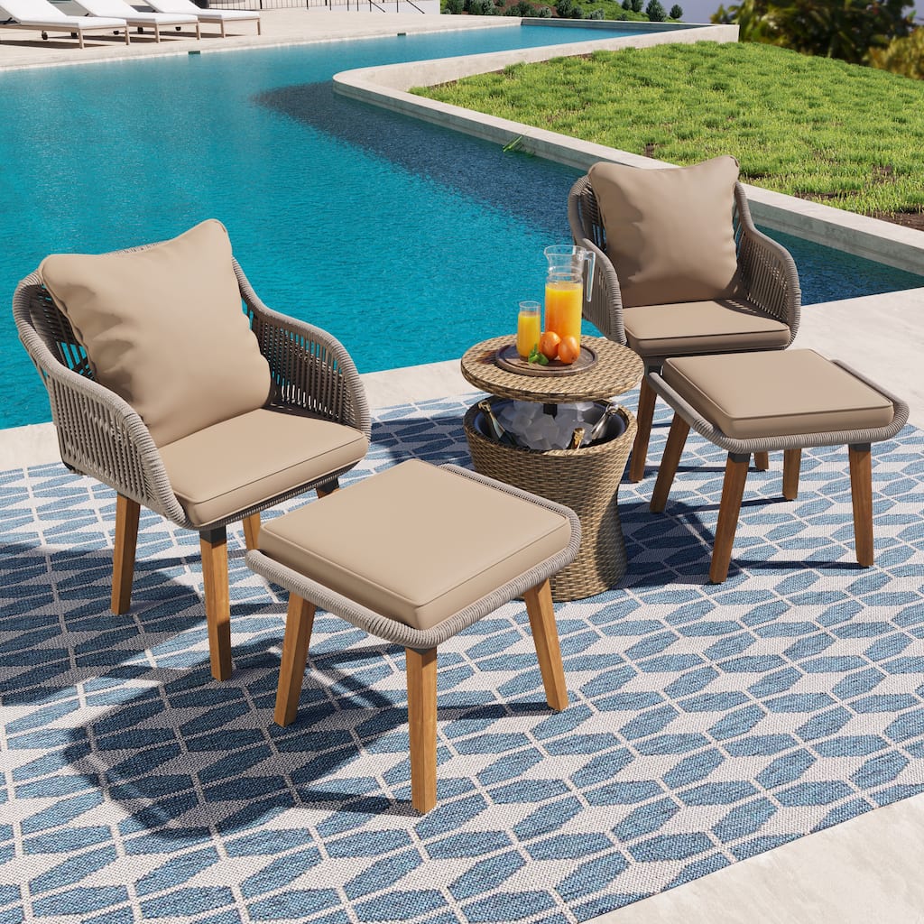 5 Pieces Ottomans Furniture Chair Sets, Patio Conversation Set for Porch, Backyard, Balcony, Poolside