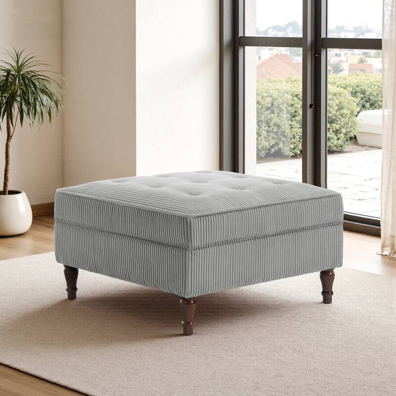 Modular Corduroy Tufted Storage Ottoman with Reversible Tabletop