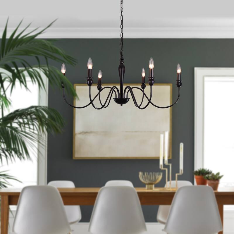 6-Light W36.2" x H74.8" Dimmable Chandelier Light for Kitchen Island Bedroom