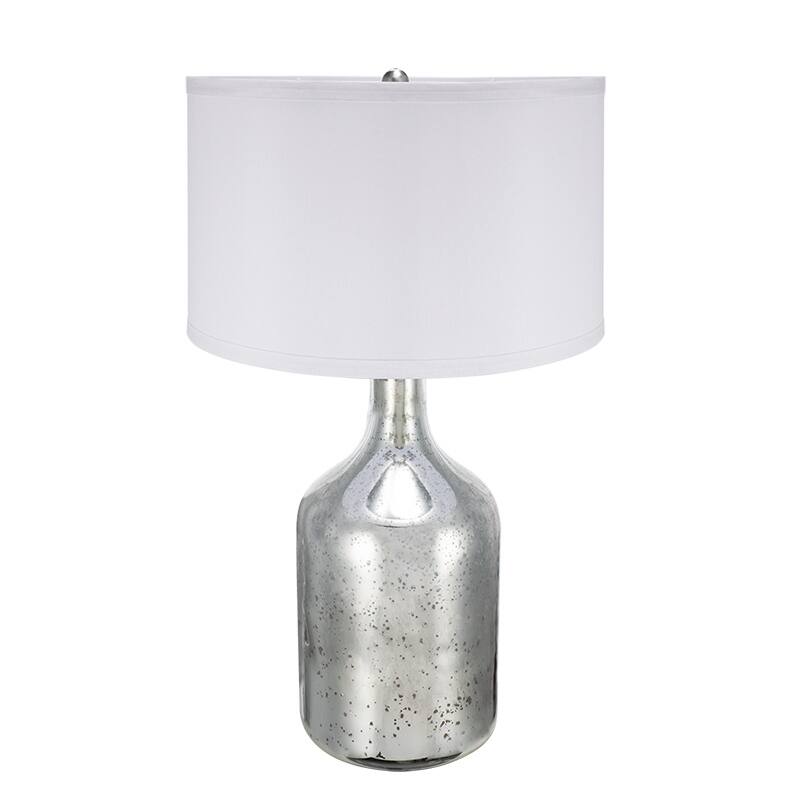 D18x32.2" Silver Round Table Lamp with White Fabric Shade
