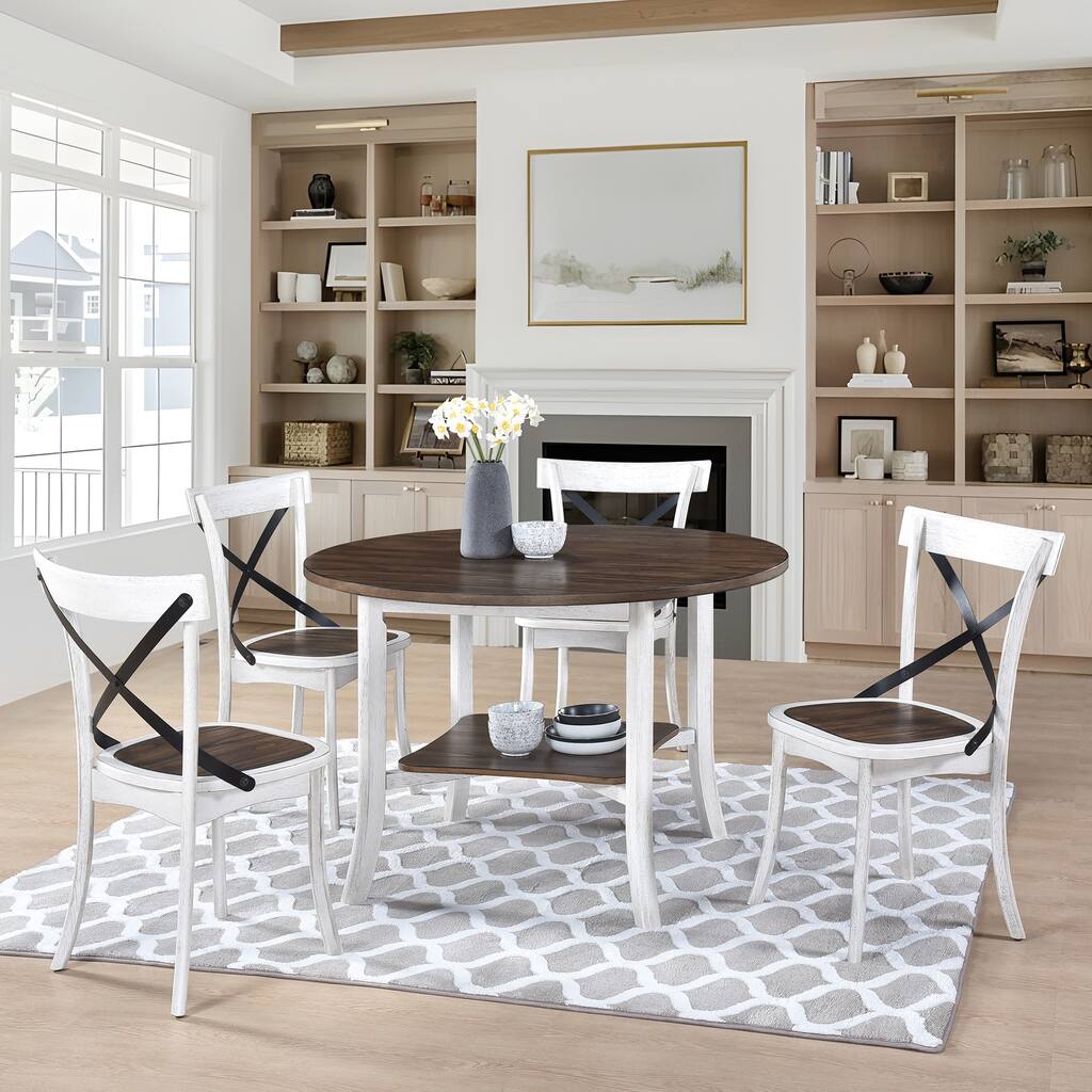 5-Piece Dining Set wtih Chairs, Round Table with Storage Shelf