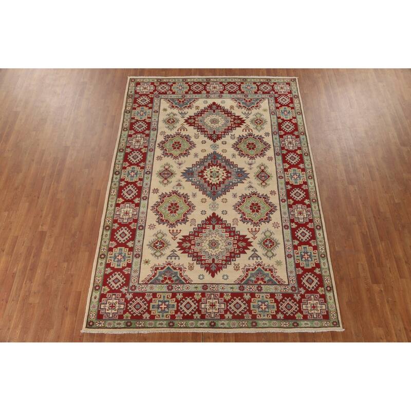 Traditional Beige Kazak Area Rug Handmade Wool Carpet - 6'8" x 9'8"
