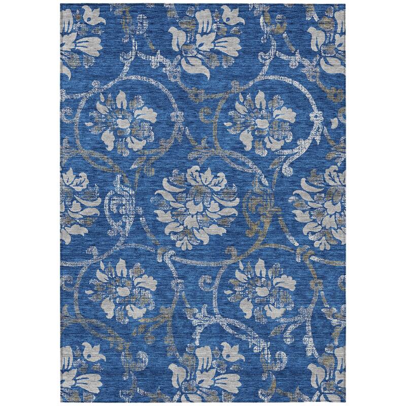 Machine Washable Indoor/ Outdoor Chantille Floral Scroll Rug