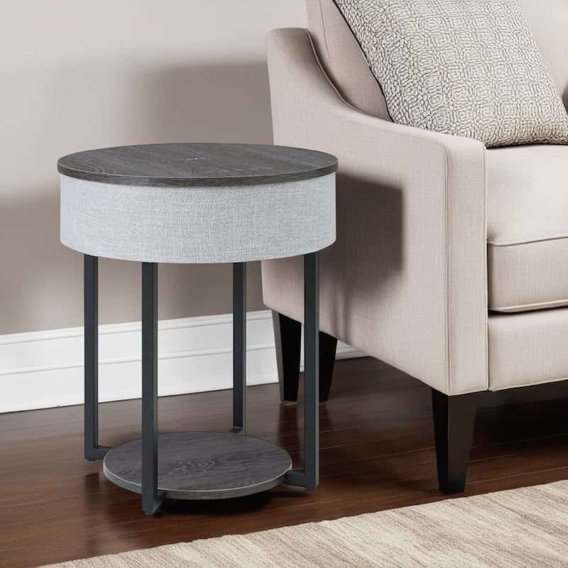 Seme Accent Table, Wireless Charging, Built In Speakers, 18 Inch, Gray
