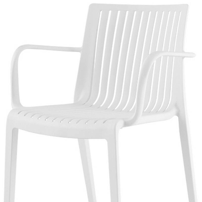 HomeRoots Set of Two White Heavy Duty Plastic Outdoor Stacking Arm Chairs