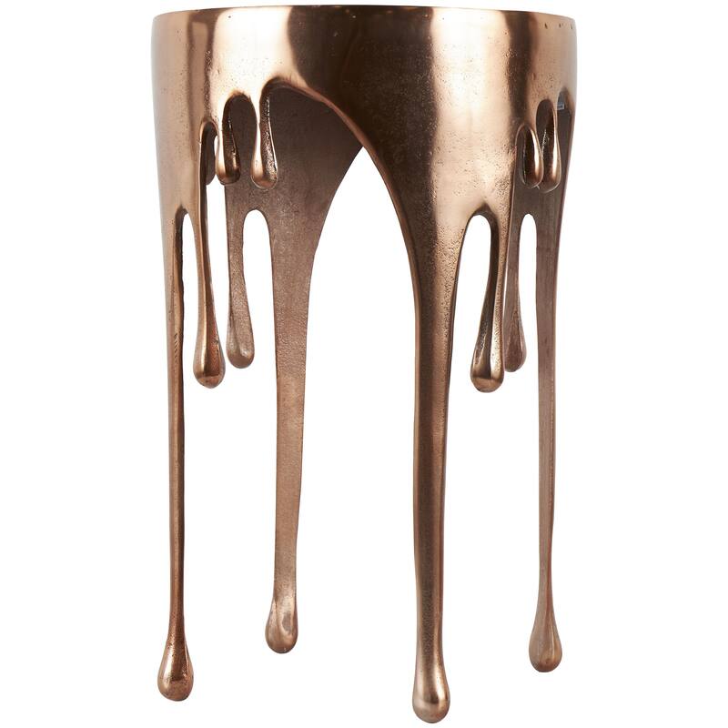 Copper Aluminum Metal Drip Side End Accent Table with Melting Design and Shaded Glass Top
