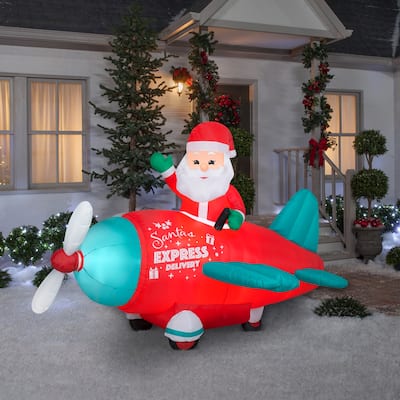 Gemmy Animated Christmas Inflatable Santa in Vintage Plane, 5 ft Tall
