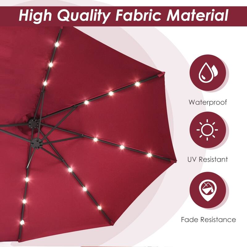 15 Ft Solar LED Patio Double-sided Umbrella Market Umbrella with Weight Base - 15' x 8' (W x H)
