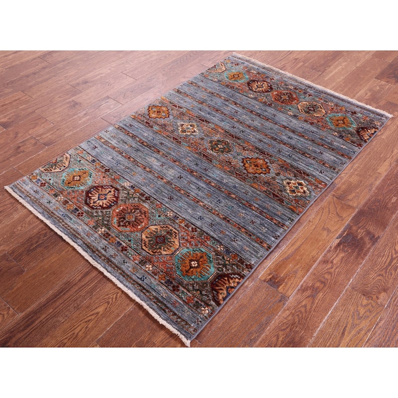 Golden Nile Grey Khorjin Persian Gabbeh Hand Knotted Wool Rug - 3' 4" X 5' 2"