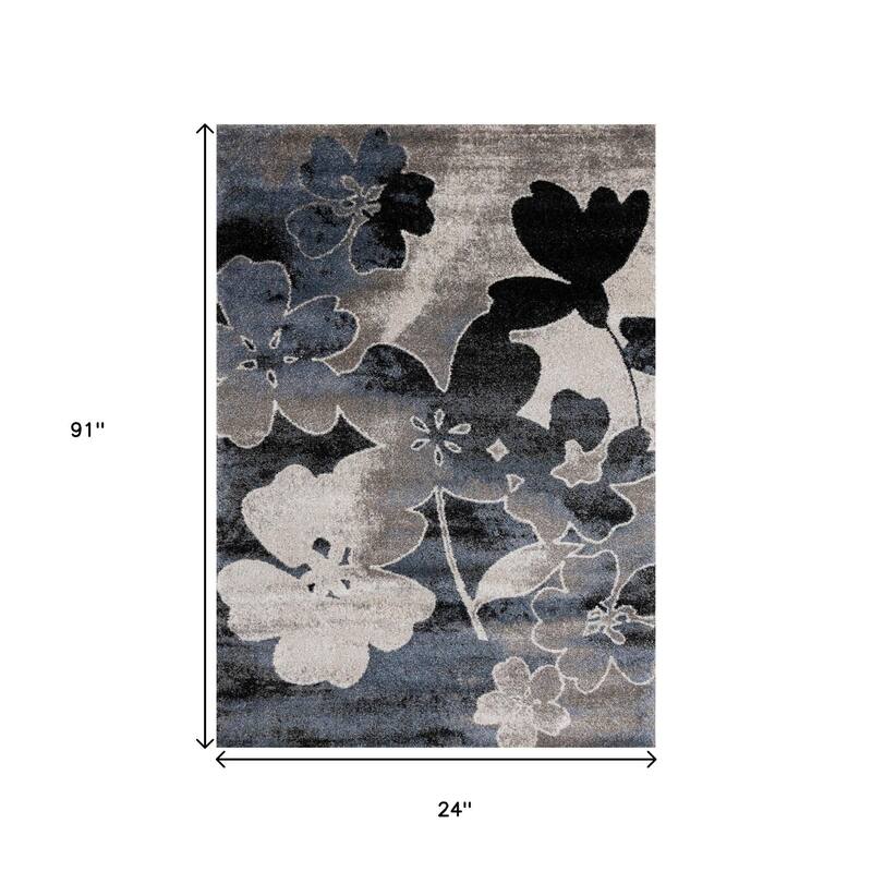 HomeRoots Botanical Leaves Modern Runner Area Rug - 2' X 8'