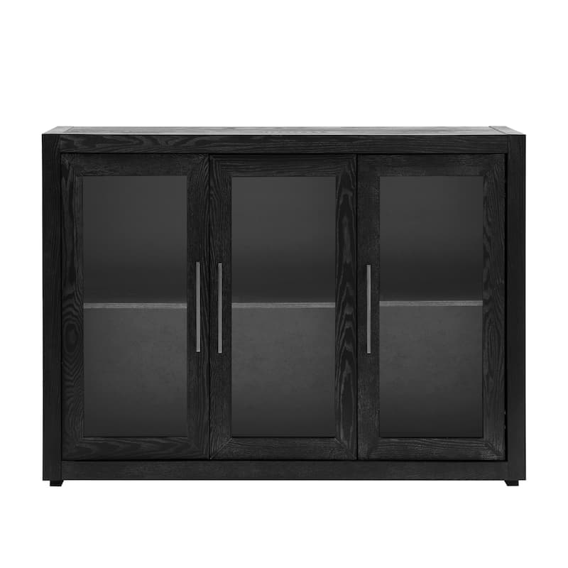 Wood Storage with 3 Tempered Glass Doors and Adjustable Shelf,Suitable for Living Room