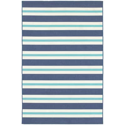 Millau Blue Ivory Geometric Outdoor Casual Area Rug