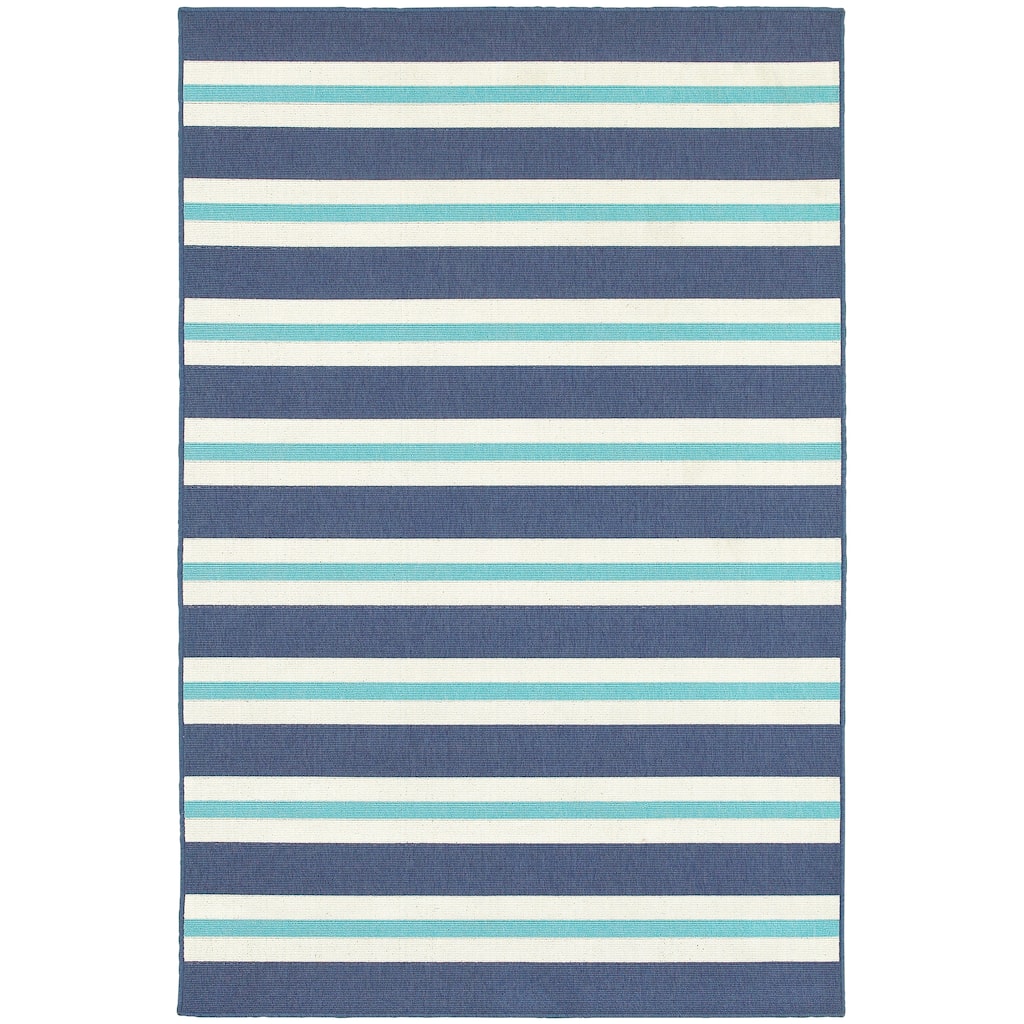 Millau Blue Ivory Geometric Outdoor Casual Area Rug