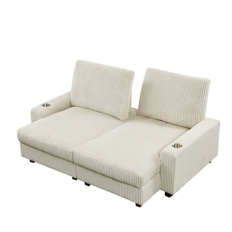 74'' Wide Upholstered Chaise Lounge Loveseat with Adjustable Backrest