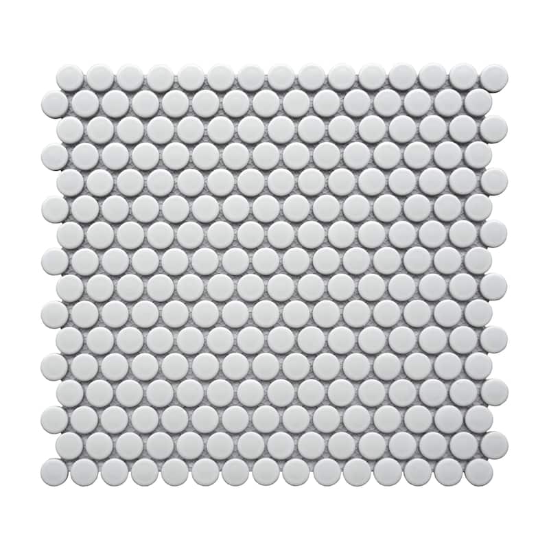 Porcelain Mosaic Tiles - Penny Round for Wall and Floor - Case (10 Sheets) - White