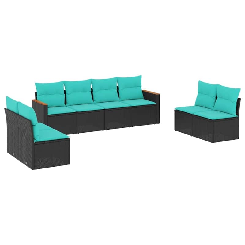vidaXL 8 Piece Patio Sofa Set with Cushions Black Poly Rattan
