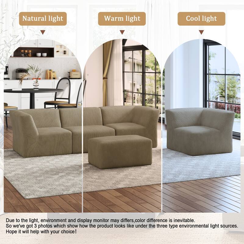 5-Pieces Modular Corduroy Sectional Sofa with Removable Ottoman