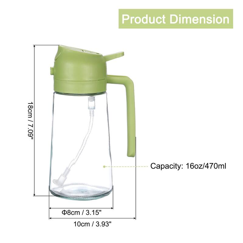 2 In 1 Oil Sprayer Bottle, Glass Olive Oil Dispenser, Spray Bottle - Green - 470ml