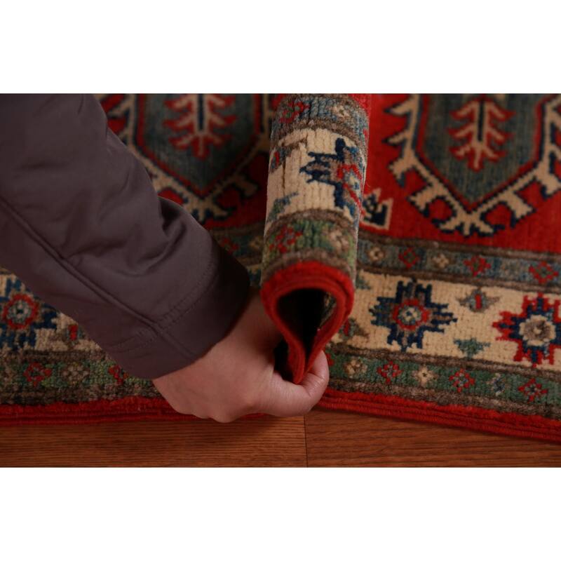 Red Geometric Kazak Oriental Foyer Rug Handmade Wool Carpet - 2'0"x 3'0"