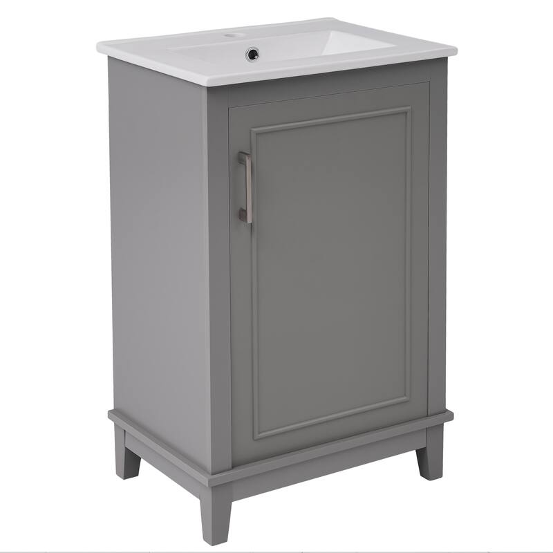 20" Modern Small Bathroom Vanity Cabinet With Ceramic Basin - 20"*15.5"*33.3", Ample Storage, 1 Soft-Close Door