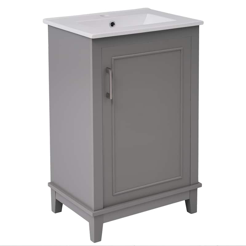 Bathroom Vanity with Sink, Small Bathroom Cabinet with Storage Racks, Single Basin Vanity Set with Soft-Close Door