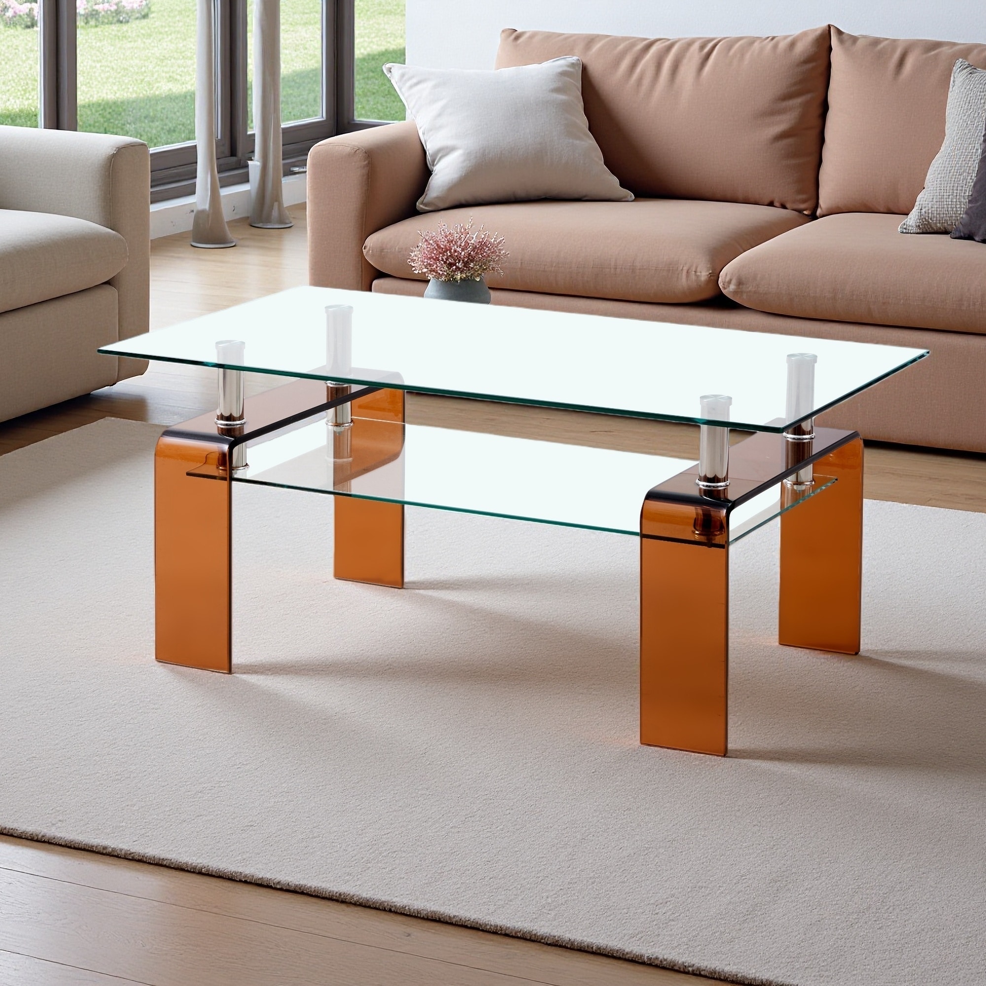 Metal & Glass 2-Tier Rectangular Coffee Table