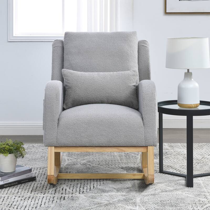 27.5 "W Modern Accent High Back Living Room Casual Armchair Rocker with One Lumbar Pillow, Two Side Pockets - Grey Teddy